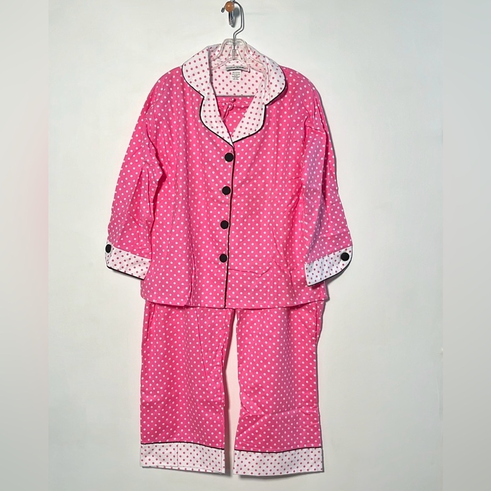 FRIENDS OF THE HEART NWT Pajama/Lounge Cotton Pink/White Polka Dot 2 Piece SZ L